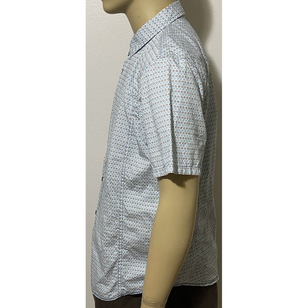 Prana Slim Fit XL Short Sleeve Button Front Men's Hiking Shirt White Teal Black - Picture 6 of 11